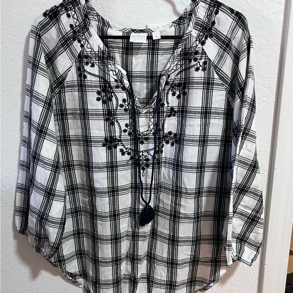 Soho Black and White Checkered Blouse